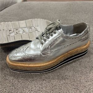 Prada Silver Platform Oxfords